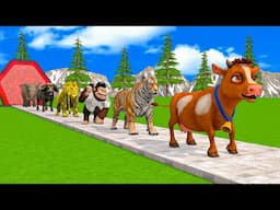 Paint & Animals Cow,Gorilla,Elephant,Lion,Tiger,Dinosaur, Fountain Crossing Transformation Cartoon