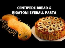 Bread Centipede and Rigatoni Eyeball Pasta  Dish for Halloween