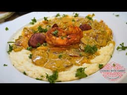 Smothered Shrimp And Sausage With Creamy Parmesan Grits Recipe