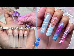 HOW TO DO GEL X NAILS AT HOME! GEL X NAILS FOR BEGINNERS & SUMMER NAIL DESIGN | Nail Tutorial