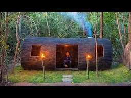 Girl Living Off Grid, Build The Most Beautiful Artificial Giant Wood Log House in the Jungle