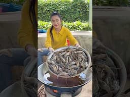 Yummy River shrimps cooking and fry rice