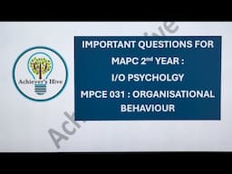 MPCE 031 Important Questions for I/O Psychology #mpc031 #ignoumapc #ignou