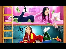 RICH VS BROKE GIRL SECRET ROOM | WE BUILD A BUNK BED BY CRAFTY HACKS PLUS