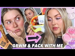 odd liner 💜🎀 GRWM for new hair + what’s in my travel makeup bag? 🌴