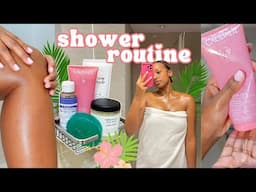 TROPICAL SUMMER SHOWER ROUTINE 🥭🌺 Glowy Skin, Best SPF, Smell GOOD All day | cheymuv