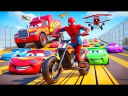 GTAV SPIDER-MAN 2🔥 MCQUEEN & FRIENDS in Epic New Ramp Stunt Racing! SUPERHEROS Disney Car MACK TRUCK