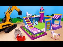 MASTER HAMSTER builds mini rainbow CASTLE FARM for UNICORN FAMILY