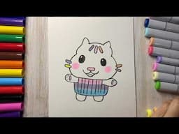 How to draw gabby's dollhouse cakey cat