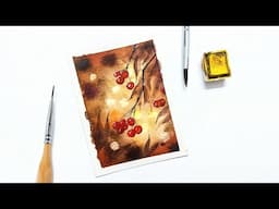 Thanksgiving watercolor greeting card ideas » How to paint red berries for autumn BEGINNER TUTORIAL