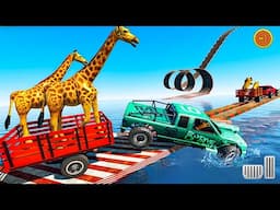 Wild Animal Transport Ramp Car Driving Stunts Games - Gameplay hd