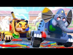 Firetruck Elephant EVIL TWIN shoots RAINBOW SLIME and creates chaos! - Super Rescue Squad