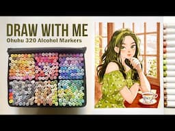 🌿 Draw with me / Relaxing Ohuhu 320 Alcohol Brush Markers Coloring Process ft. YumeTwins