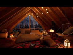 Calm Snow & Fireplace in A Frame Cabin  | Fireplace Sounds For Sleeping | 4K