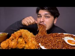 EATING CHICKEN BIRYANI WITH SPICY BLACKBEAN NOODLES | CHICKEN LOLLIPOP| EATING SHOW | FOOD EATING