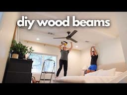 DIY Custom Wood Beam Ceiling | Bedroom Makeover On A Budget | Ceiling Beams DIY Install