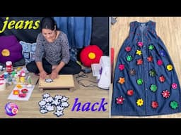 Old jeans pant reused with girls fashion hack ideas