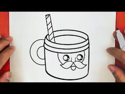 HOW TO DRAW A CUTE MERRY CHRISTMAS, SNOWMAN COFFEE CUP, STEP BY STEP, DRAW Cute things