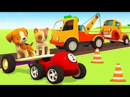 The small cars save the pickup truck. The colored buses & animals for kids. Car cartoons for kids.