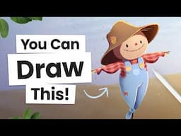 How To Draw A Cute Scarecrow 🐦‍⬛🍂 Easy Procreate Tutorial