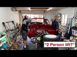 Fitting a freshly painted TVR Vixen body shell to a new chassis