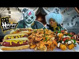 Crazy Clowns Devour Carnival Faves Beef Polish and Cheesy Spiral Fries Happy Halloween!