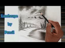 Simple landscape scenery drawing by pencil with easy ways.