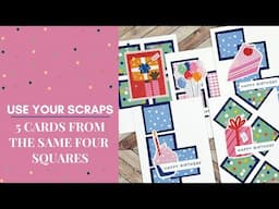 Use Patterned Paper Scraps FAST | 5 Cards from the Same 4 Squares