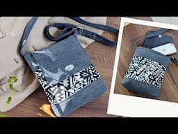 DIY Easy No Zipper Printed and Denim Crossbody Bag Out of Old Jeans | Bag Tutorial | Upcycled Craft