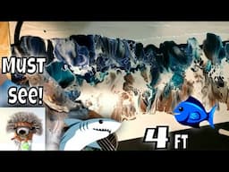 4FEET! | Large Ocean Wave Pour Painting | fluid painting swipe technique