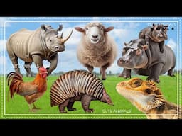 Cute animals around us - Rhino, Sheep, Hippo, Chicken, Hedgehog, Chameleon - Animal sounds