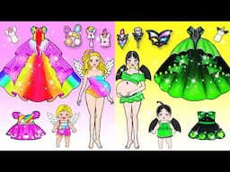 DIY Paper Doll - Rainbow VS Black Mother & Daughter Dresses Contest Extreme Makeover - Dolls Beauty