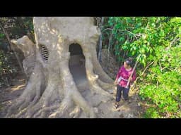 Girl living Off Grid Building a House to Live in the Wood Alone, Survival Shelter Ideas 2024