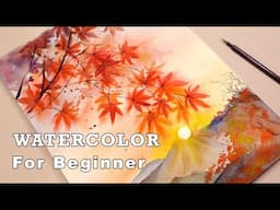 Beginner Landscape Watercolor: Maple Leaves at Sunset