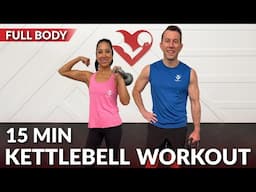 15 Min Full Body Kettlebell Workout for Weight Loss for Women & Men - HIIT No Repeat