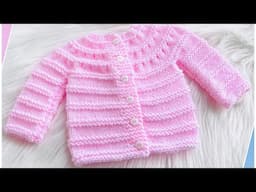 Learn to knit the Lily Baby Cardigan sweater pattern for boys and girls BEGINNER FRIENDLY -LEFT HAND