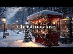 Christmas Jazz Music with Nightly Snow on Street at Cozy Christmas Cafe Shop Ambience for Unwind