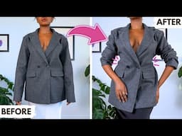 Oversized to FITTED Blazer in MINUTES (No-Sew + Sew Hacks)