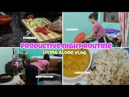 LIVING ALONE VLOG(Productive Night Routine INDIAN)🧺⭐#livingalone #nightroutine #school #routinevlog