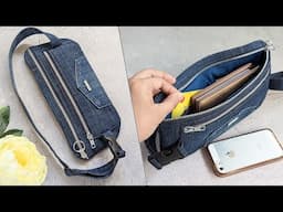 DIY Denim Belt Bag for Walking or Traveling Out of Old Jeans | Bag Tutorial | Upcycled Craft