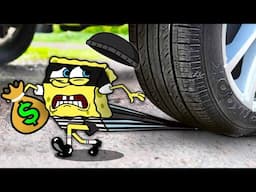 Crushing Crunchy & Soft Things by Car! EXPERIMENT : Spongebob the Thief