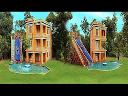 [Full Videos] Build Creative Contemporary Water Slide Park & Swimming Pool With 4-Story Villa