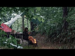 Relaxing SOLO Camping in a Rainy Deep Forest. Perfect camping. ASMR