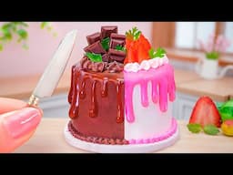 ASMR - 미니 요리 🍫🍓 Miniature Cake Half CHOCOLATE Half STRAWBERRY Decorating Idea 🎂Mini Chocolate Cakes