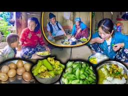 Egg Fry & Caigua (BARELA) mix recipe with rice cooking & eating in village kitchen | Chuchche Karela