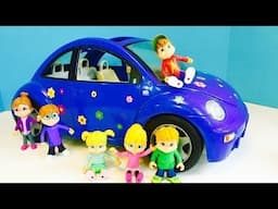 Blue VOLKSWAGEN Beetle Car Toys RIDE to the PARK with Alvin and the Chipmunks Compilation!