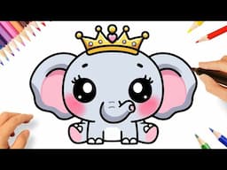 HOW TO DRAW A CUTE KAWAII ELEPHANT EASY 🐘