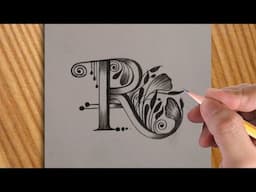 New R letter tattoo drawing with pencil || easy to make || best drawing of R letter