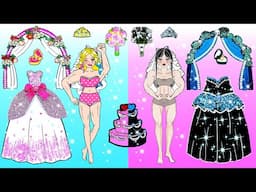 DIY Paper Doll - Pink And Blue Muscle Barbie Wedding Dresses Contest Extreme Makeover - Dolls Beauty