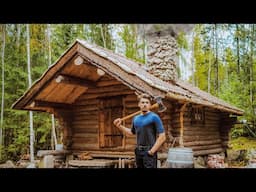 Log Cabin Fireplace Built From Stone In Wilderness